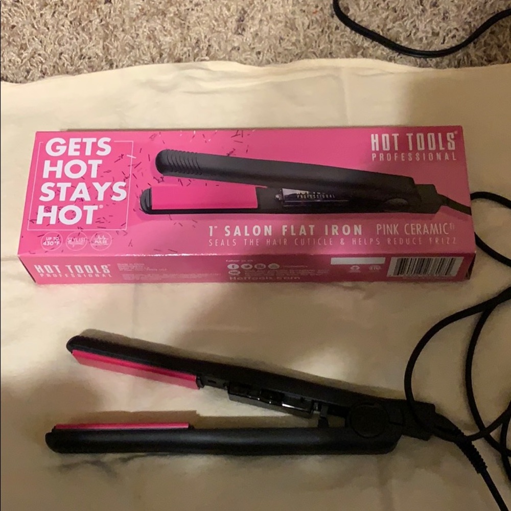 Hot Tools professional pink ceramic flat iron.